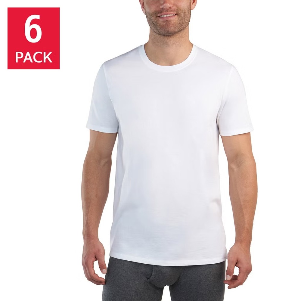 Kirkland Signature Men's Midweight Crew Tee, 6-pack, White, Size: Large